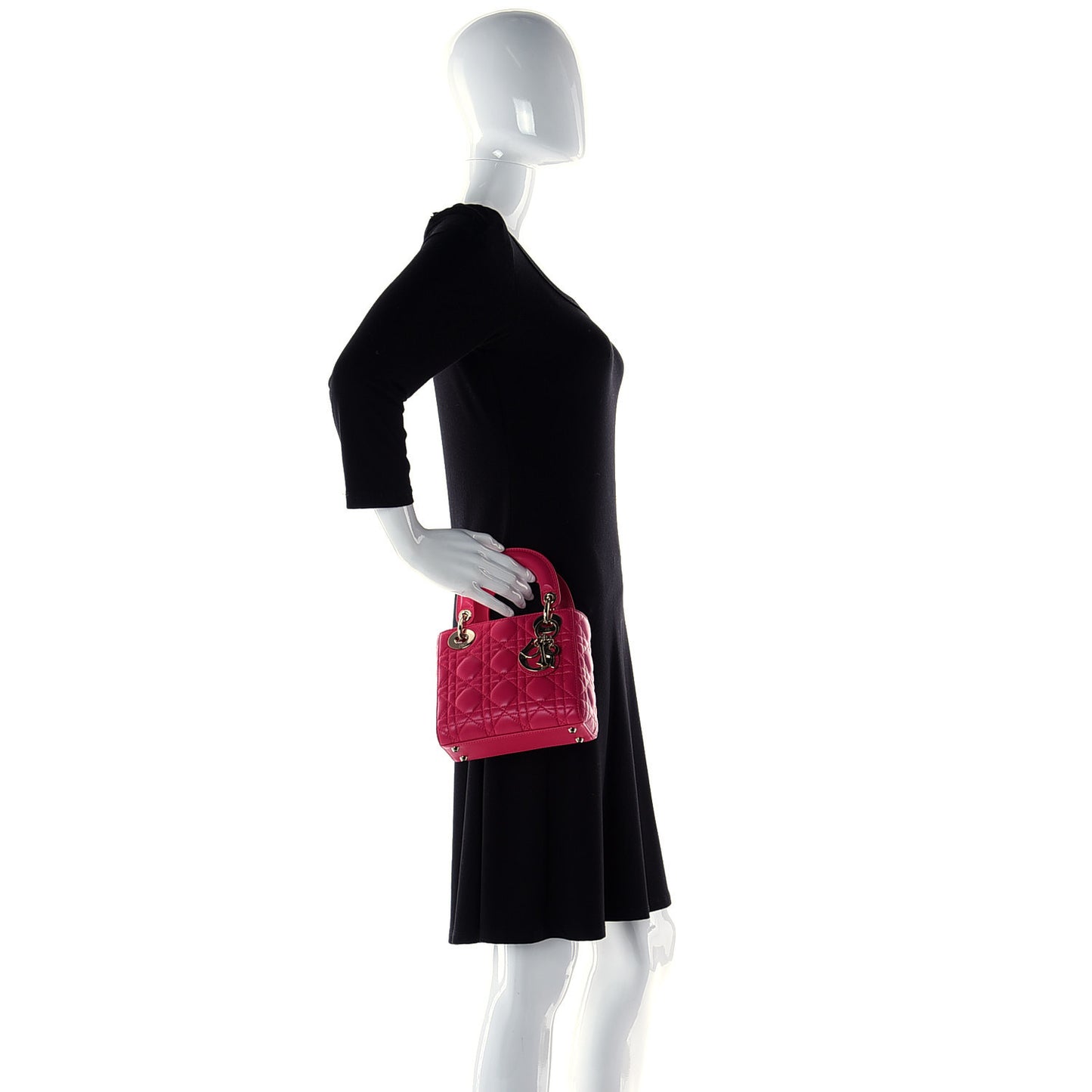 Lambskin Cannage Mini Lady Dior Fuchsia