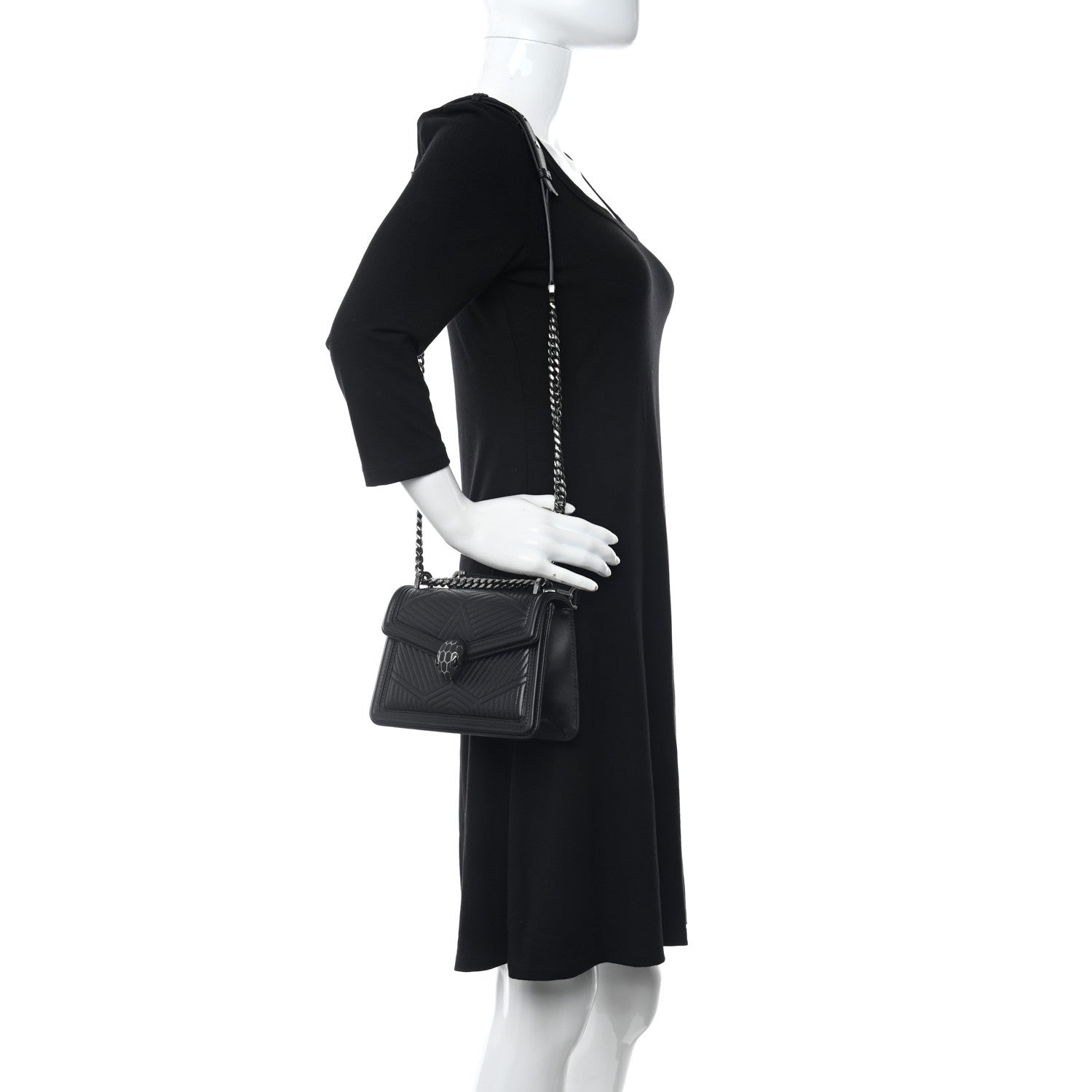 Bulgari Quilted Nappa Smooth Calfskin Serpenti Forever Diamond Blast Shoulder Bag Black 2 of 13