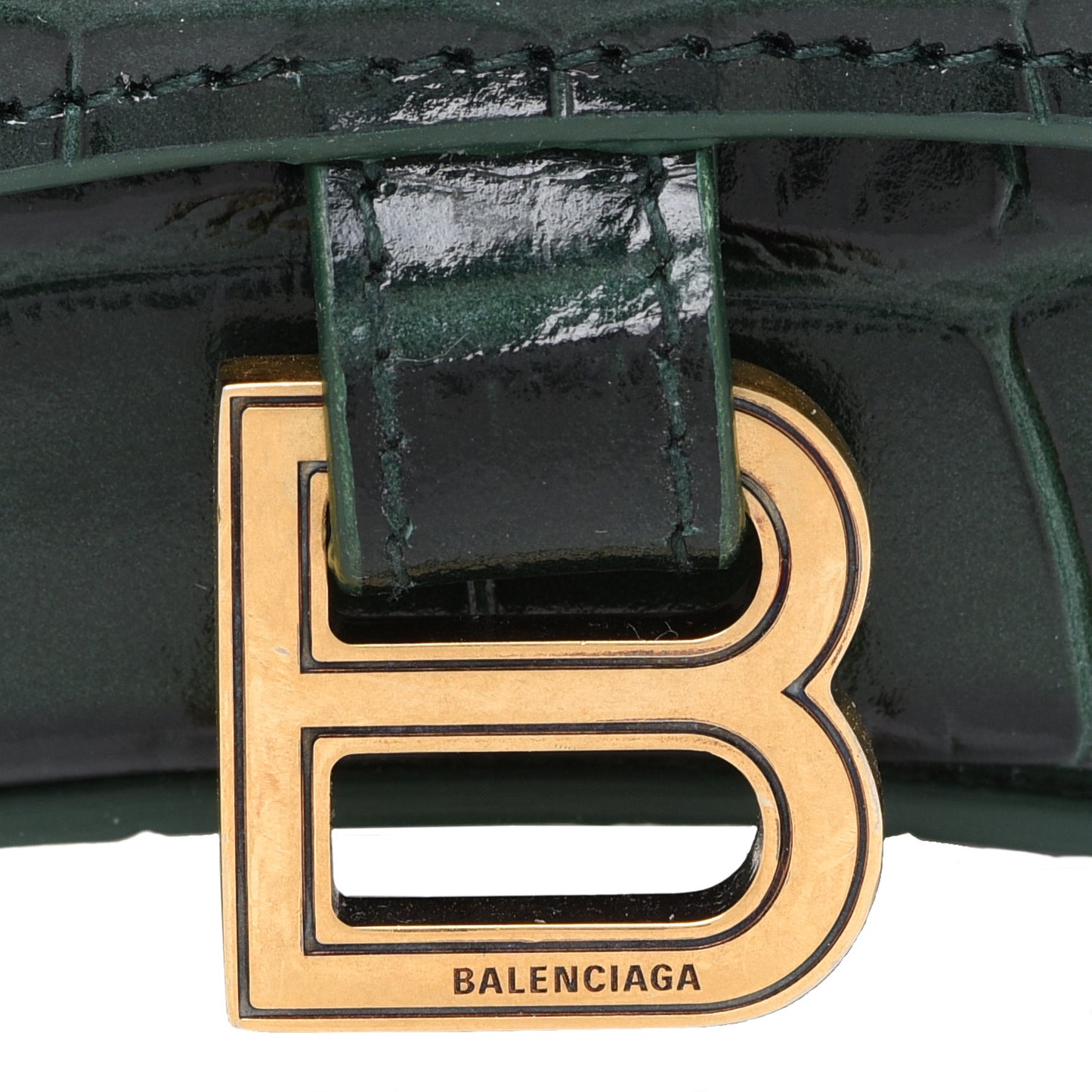 Shiny Calfskin Crocodile Embossed Hourglass Top Handle Bag Mini Forest Green