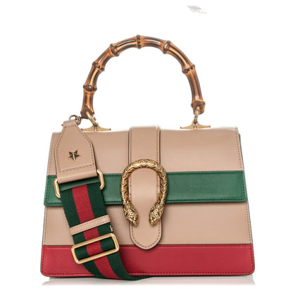 Gucci Calfskin Bamboo Web Medium Dionysus Top Handle Bag Camelia Bright Evergreen Hibiscus Red 1 of 7
