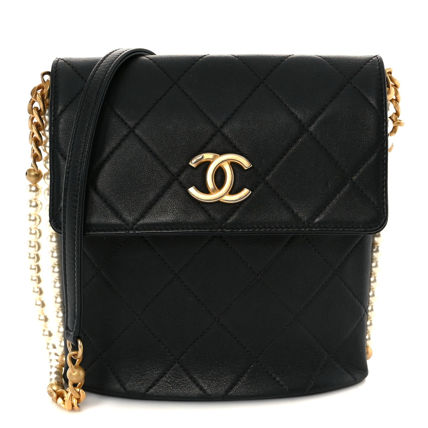 Calfskin Quilted Pearl Small About Pearls Hobo Bag Black