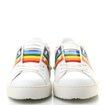 Valentino Garavani Calfskin Rainbow Printed Rockstud Open Sneakers 38.5 White Multicolor 2 of 8