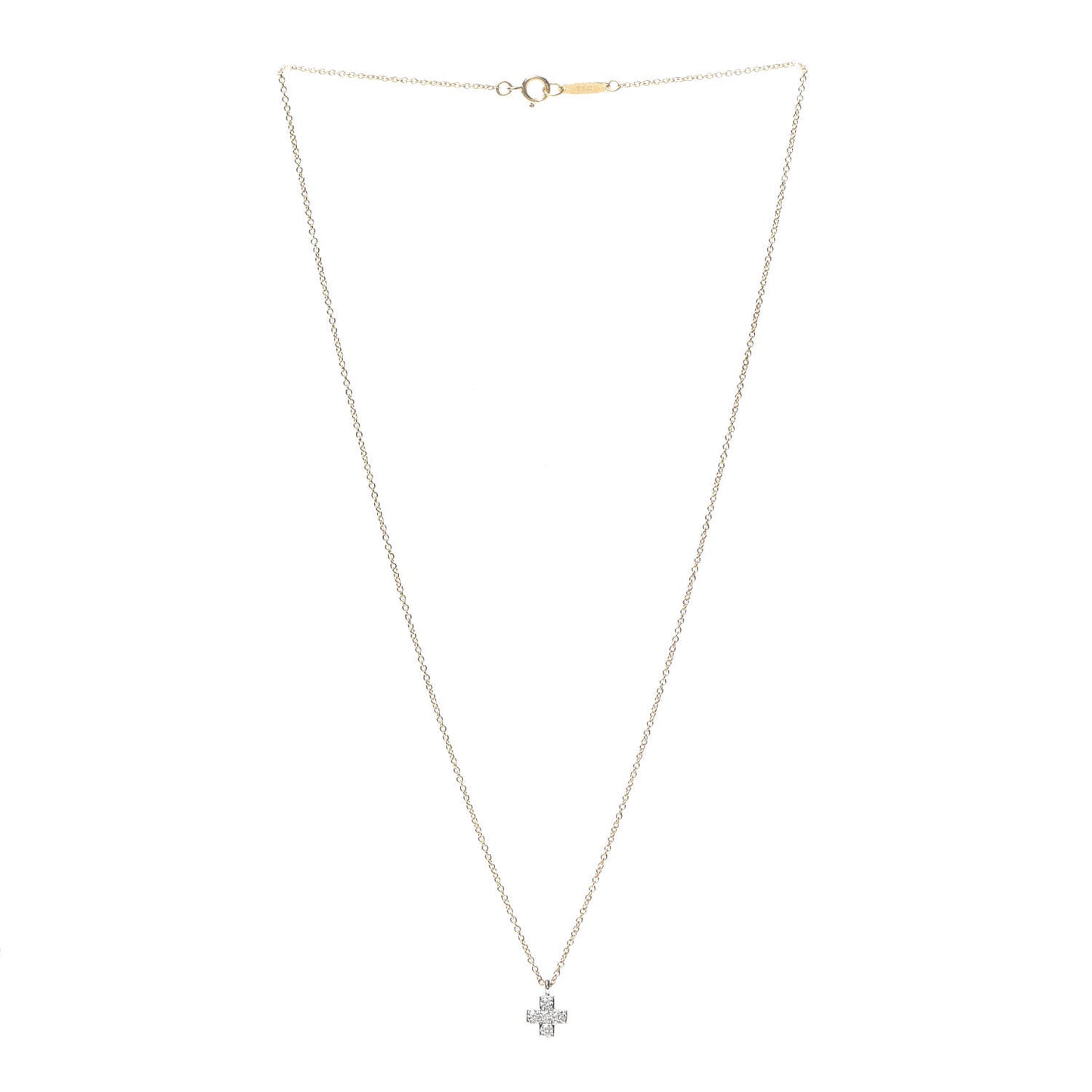18K Yellow Gold Platinum Diamond Cruciform Cross Pendant Necklace