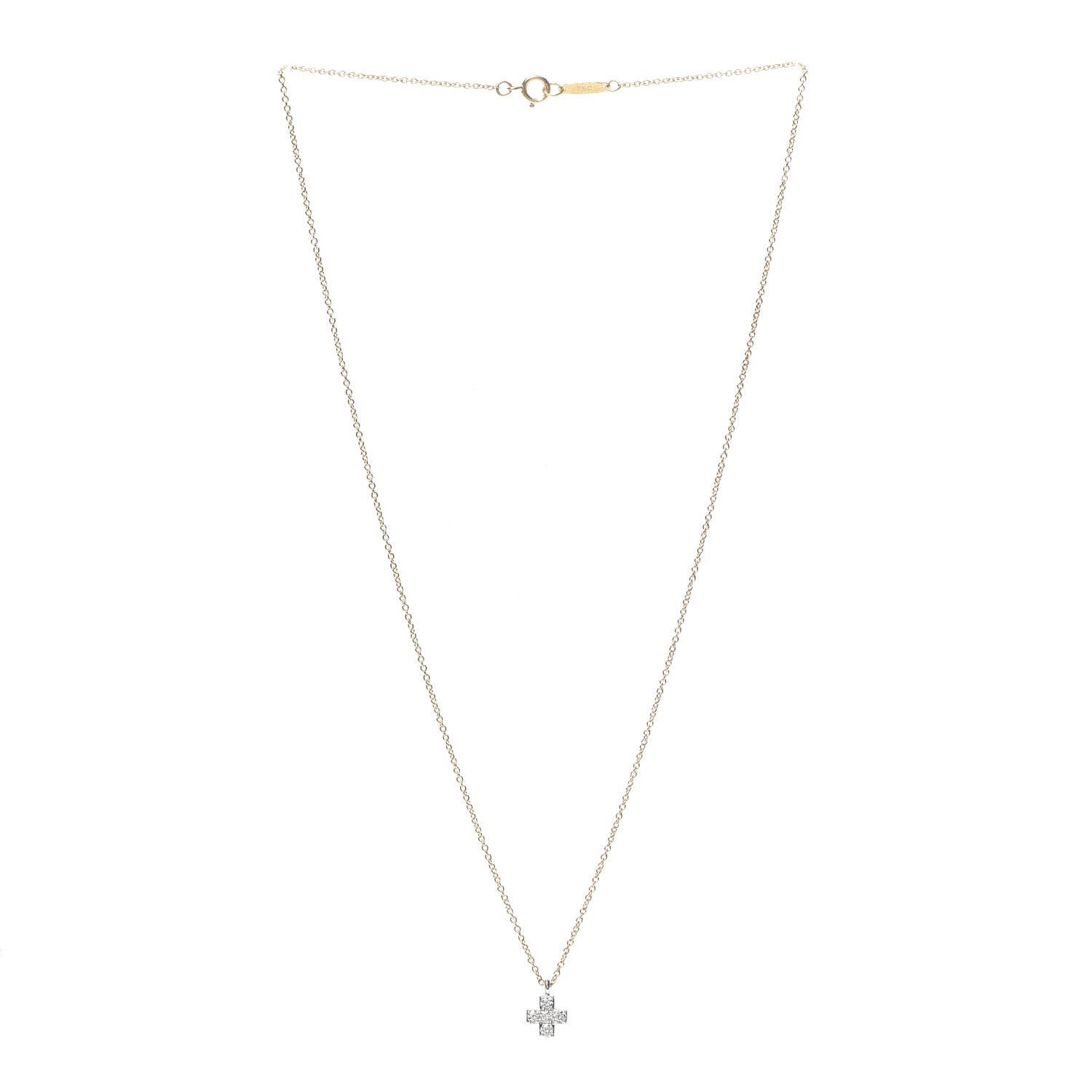 Tiffany 18K Yellow Gold Platinum Diamond Cruciform Cross Pendant Necklace 3 of 5