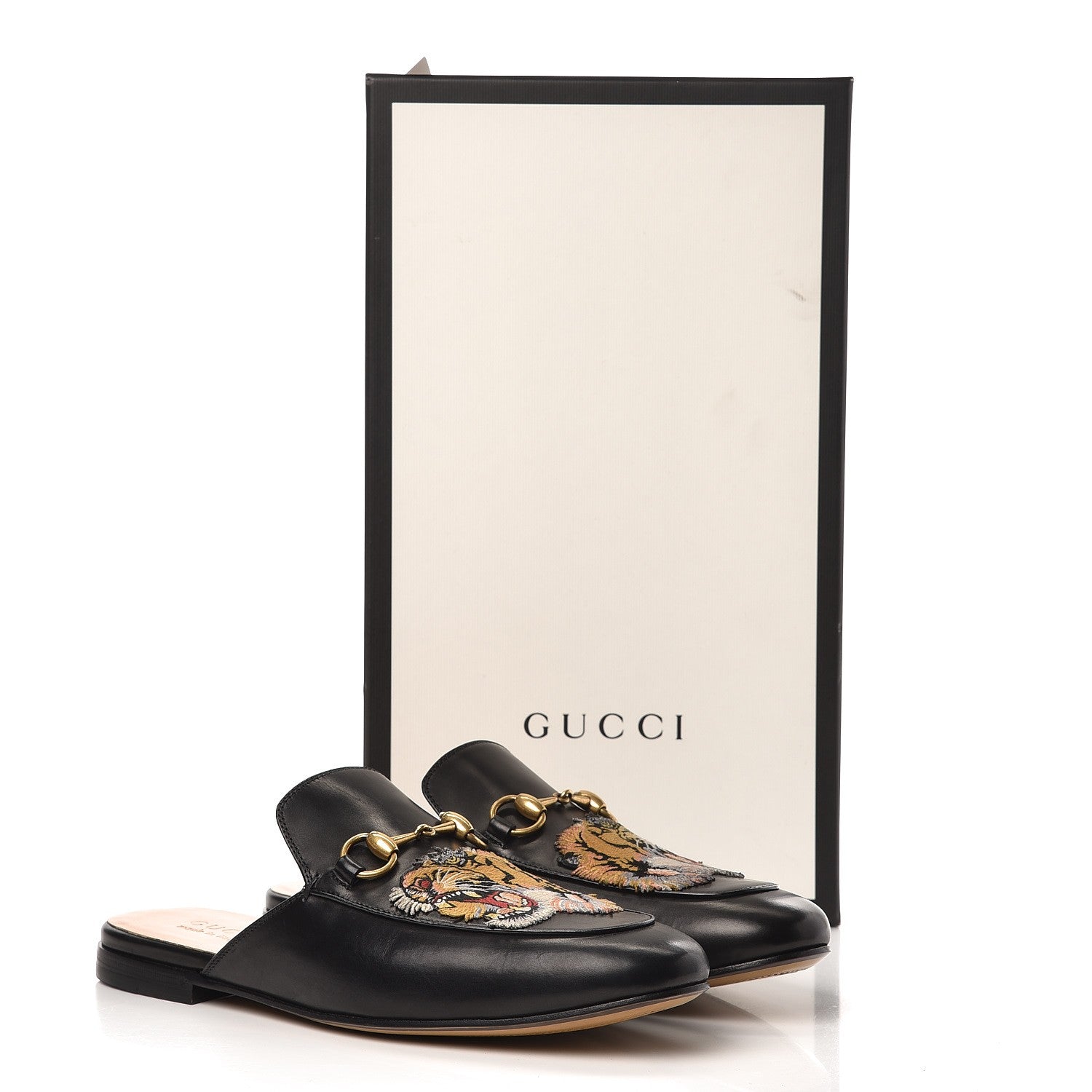 Gucci Calfskin Tiger Embroidered Mens Princetown Slippers 7 Black 9 of 9