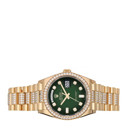 Rolex 18K Yellow Gold Diamond Pave 36mm Oyster Perpetual Day-Date President Watch Green 128348RBR 2 of 4
