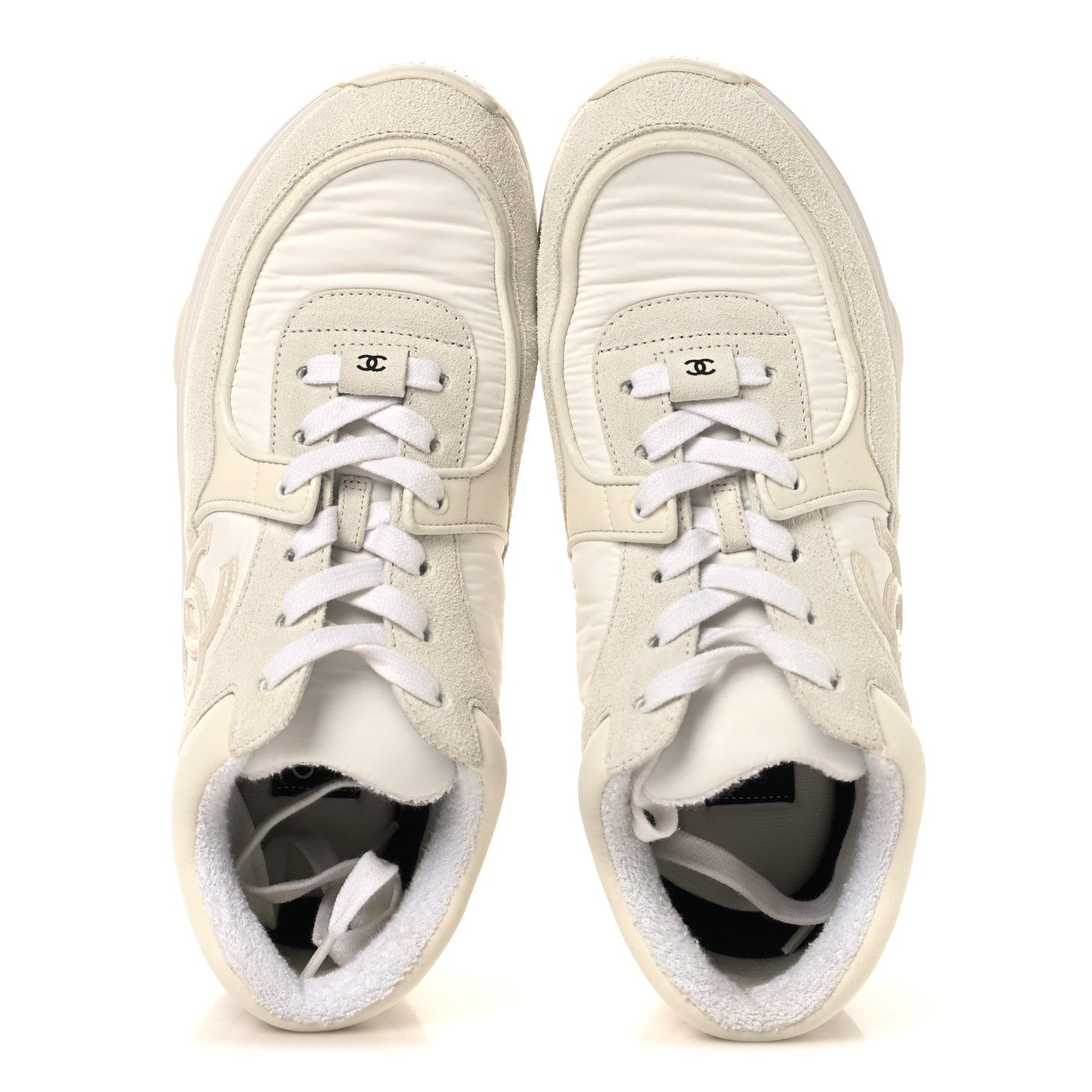 Chanel Suede Calfskin Fabric CC Sneakers 37.5 White 1918681