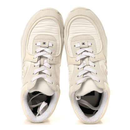 Chanel Suede Calfskin Fabric CC Sneakers 37.5 White 2 of 9