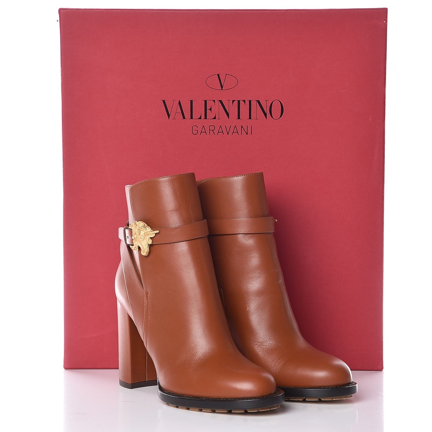 Calfskin Unicorn Buckle Ankle Booties 36 Cognac