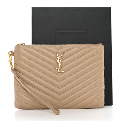 Saint Laurent Calfskin Matelasse Chevron Monogram A5 Wristlet Light Taupe 10 of 10