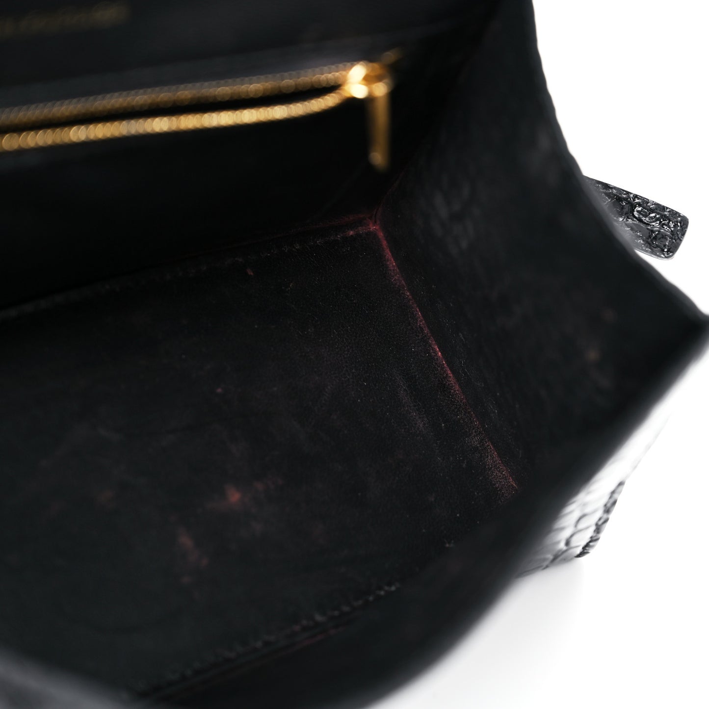 Shiny Calfskin Crocodile Embossed Small Hourglass Top Handle Bag Black