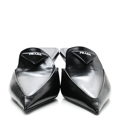 Prada Spazzolato Triangle Logo Pointed Toe 55mm Mules 38 Black 2 of 8