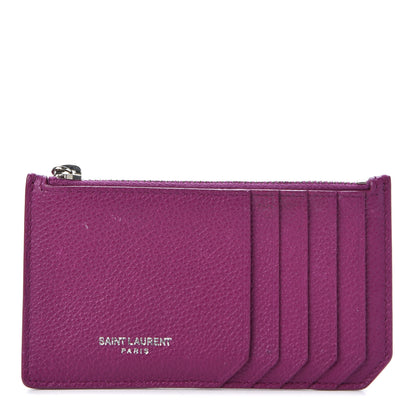 Saint Laurent Grained Calfskin 5 Fragments Zip Pouch Card Holder Pivoine 1 of 9