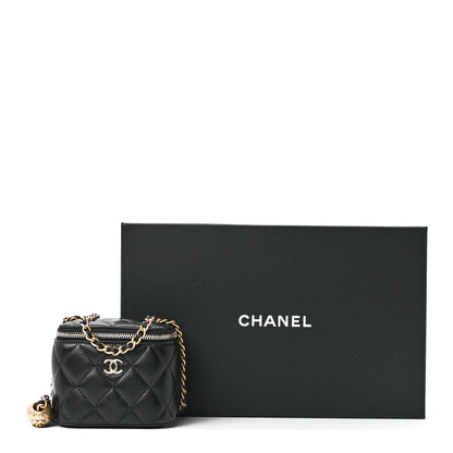 Chanel Lambskin Quilted Mini Pearl Crush Vanity Case With Chain Black 12 of 12