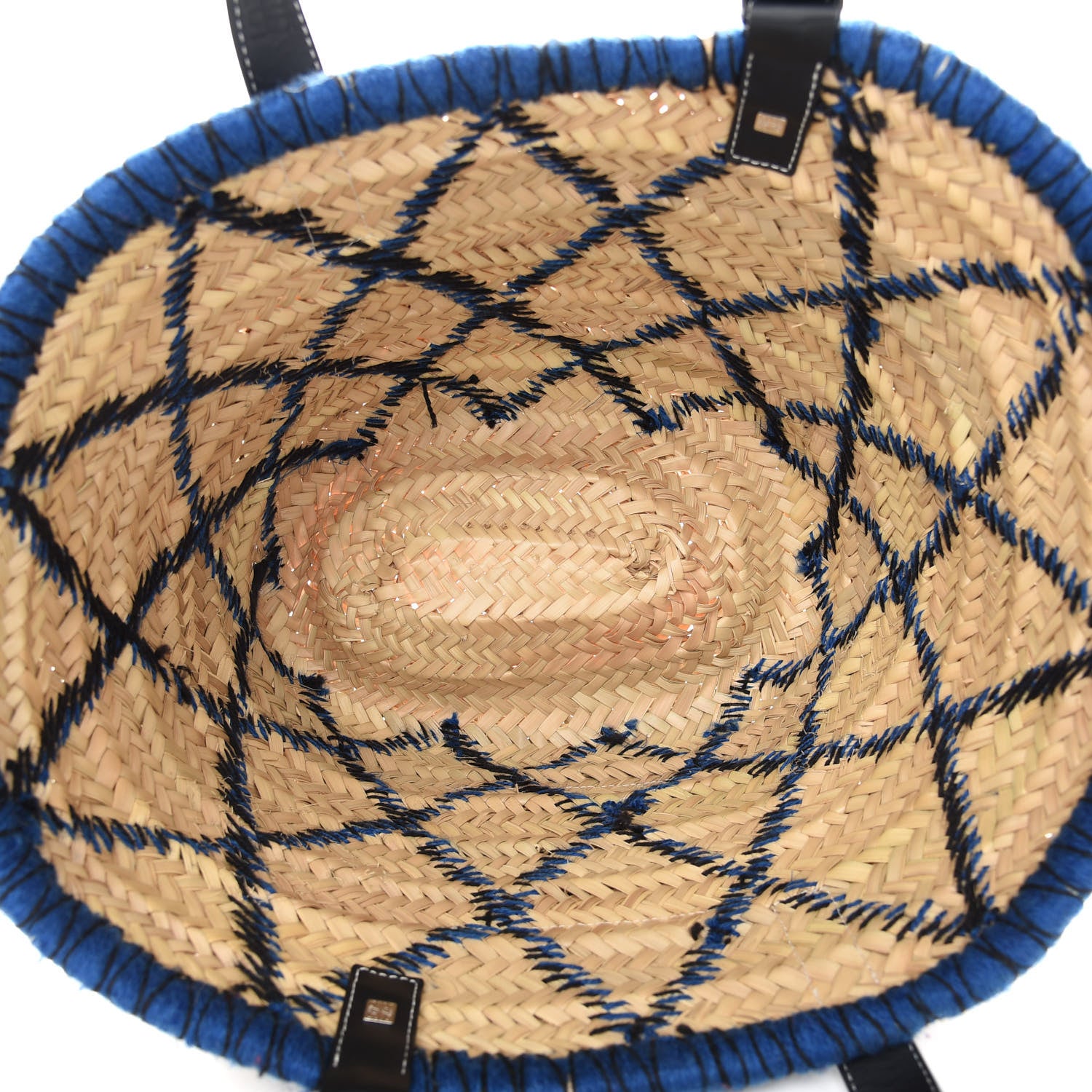 Loewe Embroidered Raffia Basket Tote Bag Natural Black Blue 4 of 9
