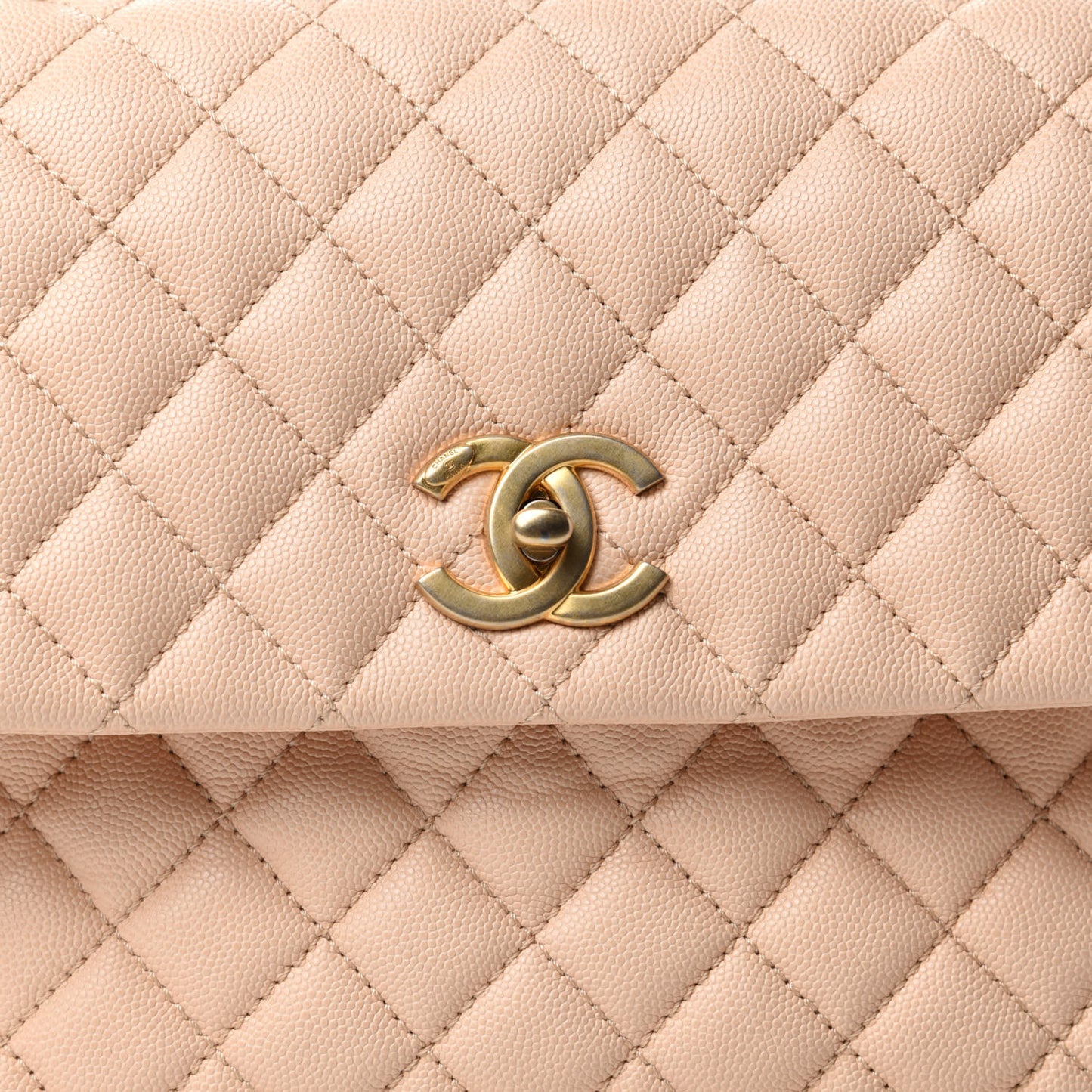 Caviar Quilted Medium Coco Handle Flap Light Beige