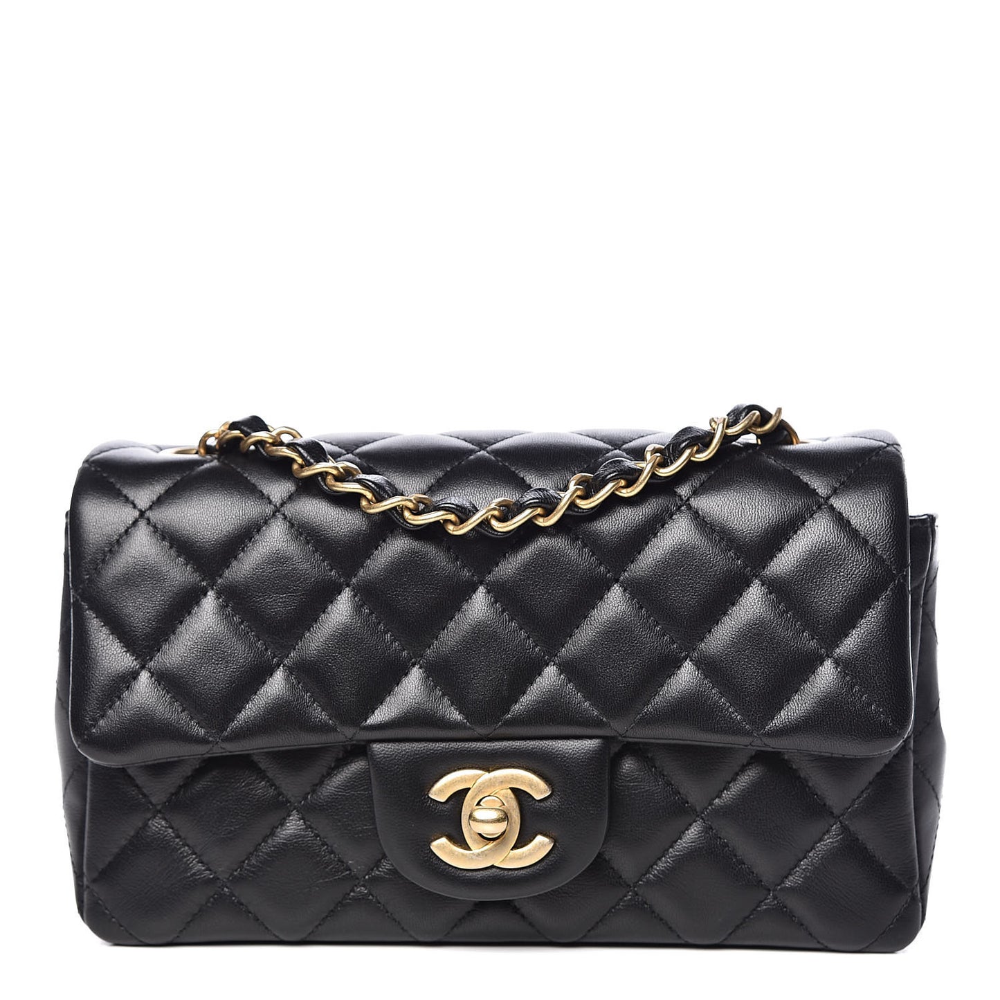 Lambskin Quilted Mini Rectangular Flap Black