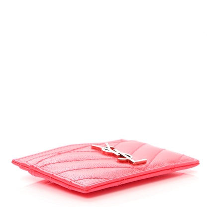 Saint Laurent Grain De Poudre Matelasse Chevron Monogram Credit Card Case Neon Pink 4 of 7