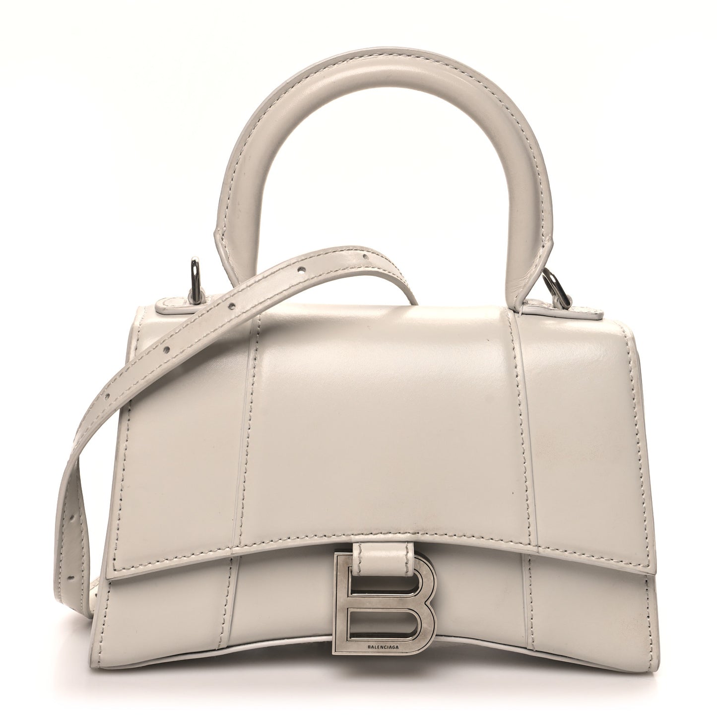 Shiny Box Calfskin Hourglass Top Handle Bag XS Chalky White