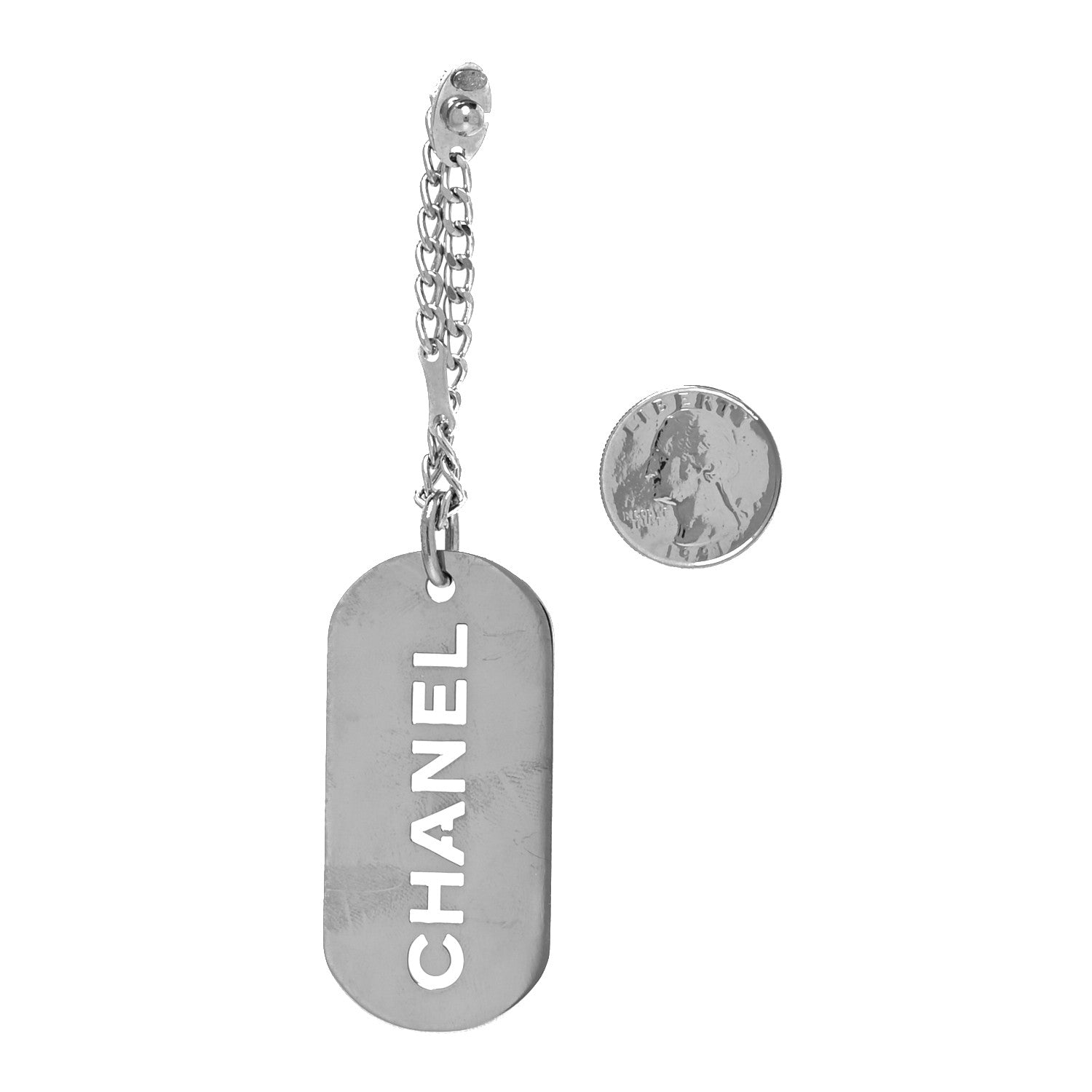 Chanel Metal Logo Dog Tag Key Ring Silver 2 of 3