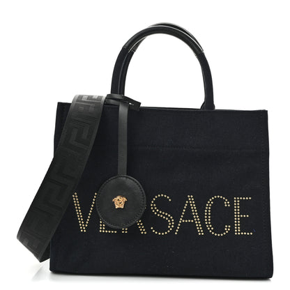 Versace Canvas Studded Small Logo Tote Bag Black 1 of 11