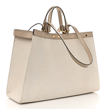 Fendi Canvas Vitello King FF Embroidered Medium Peekaboo X-Tote Poudre 3 of 12