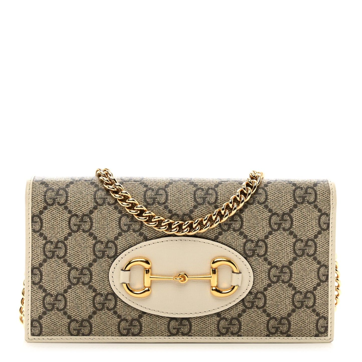 GG Supreme Monogram Azalea Calfskin Horsebit 1955 Wallet On Chain Beige Ebony Mystic White
