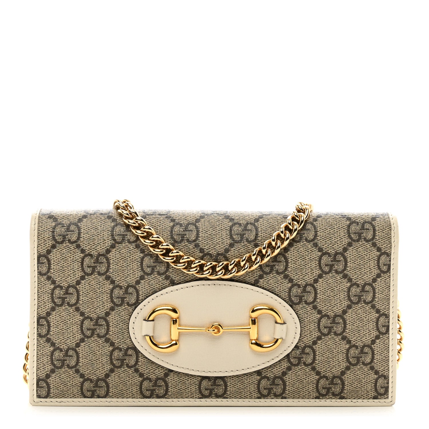 Gucci GG Supreme Monogram Azalea Calfskin Horsebit 1955 Wallet On Chain Beige Ebony Mystic White 1 of 10
