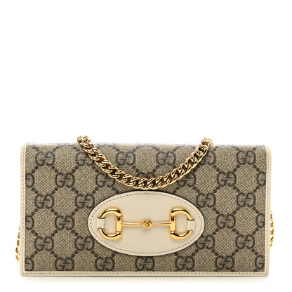Gucci GG Supreme Monogram Azalea Calfskin Horsebit 1955 Wallet On Chain Beige Ebony Mystic White 1 of 10