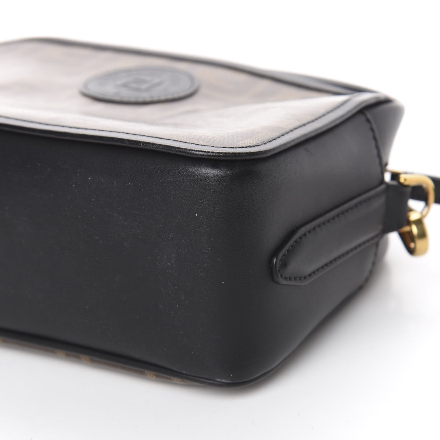 Glazed Fabric Vitello Century FF 1974 Stamp Patch Camera Case Mogano Panna Black