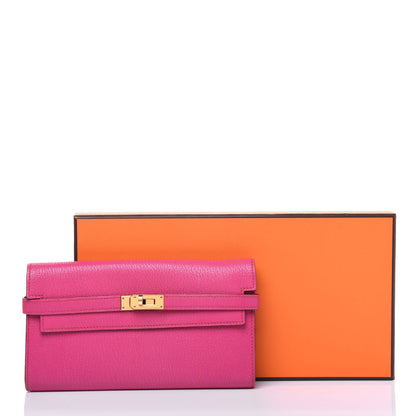 Hermes Chevre Mysore Kelly Longue Wallet Rose Shocking 21 of 21