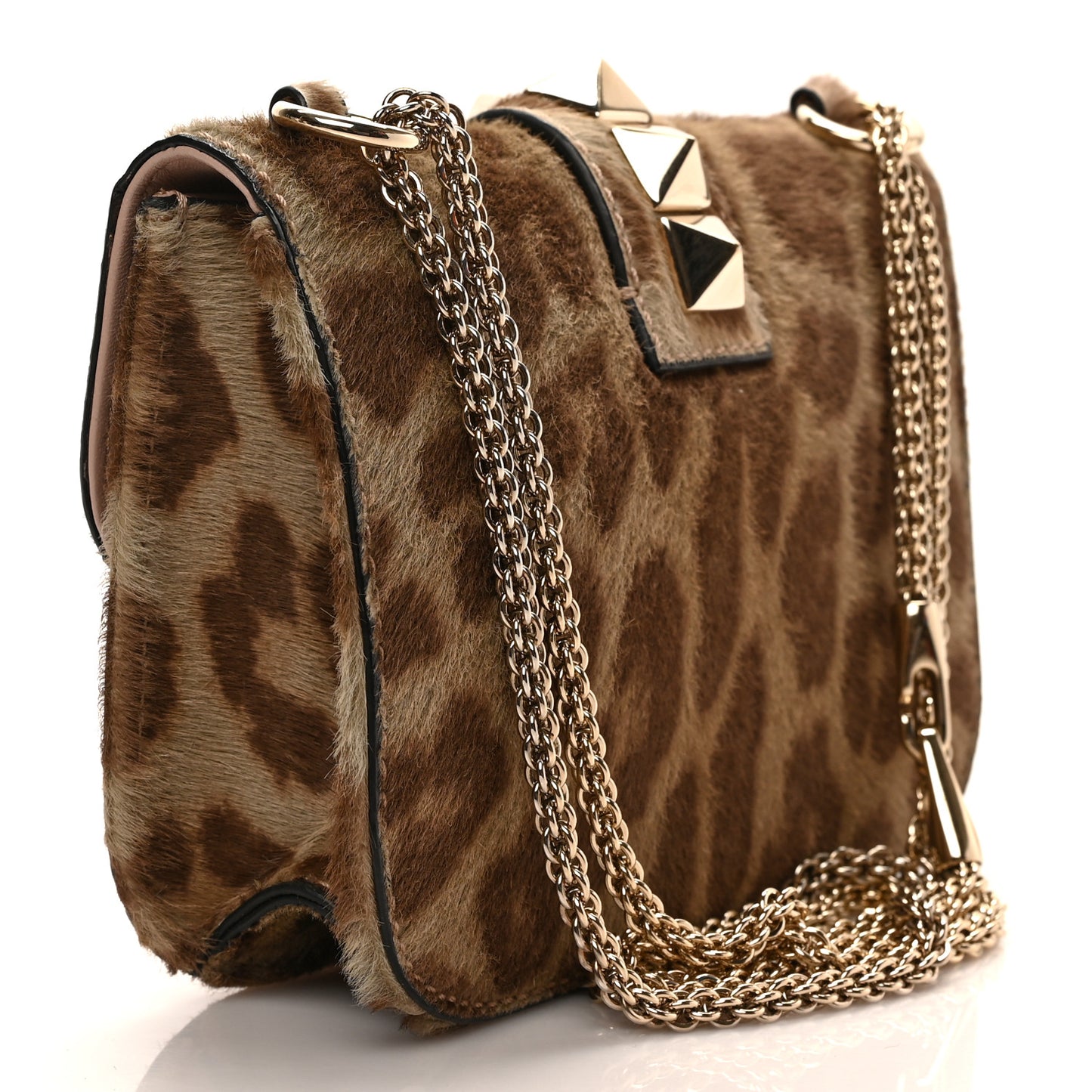 Calf Hair Leopard Print Small Glam Lock Rockstud Flap Blush