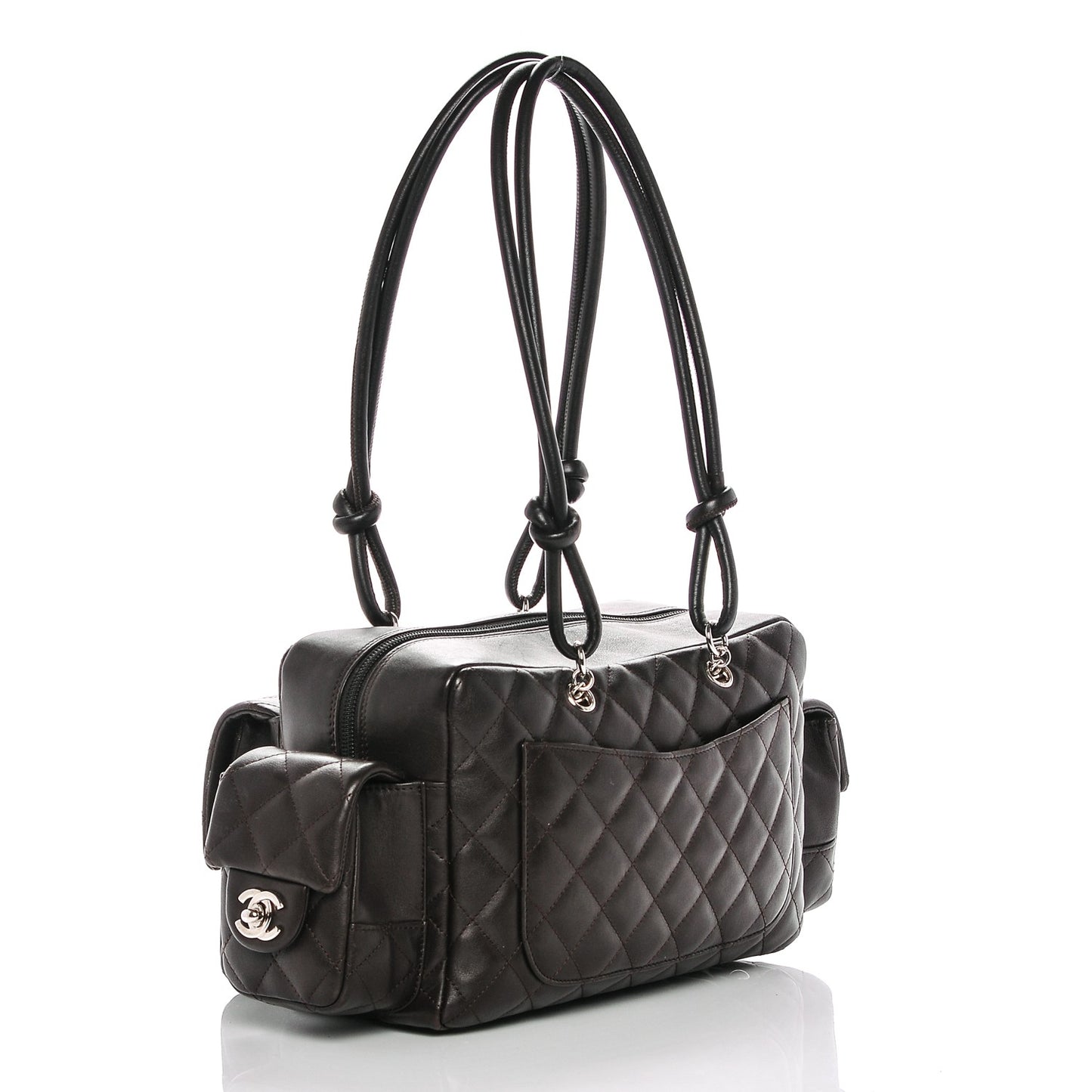Calfskin Quilted Small Cambon Multipocket Reporter Dark Brown