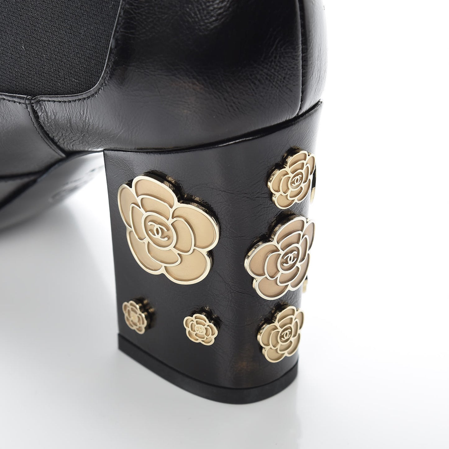 Crumpled Calfskin Camellia Short Boots 39.5 Black