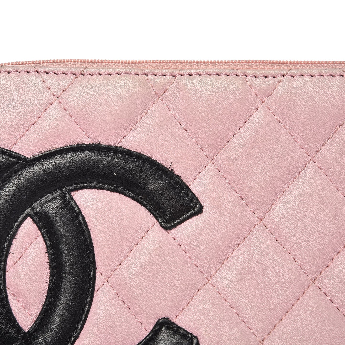 Calfskin Quilted Cambon Cosmetic Pouch Pink Black