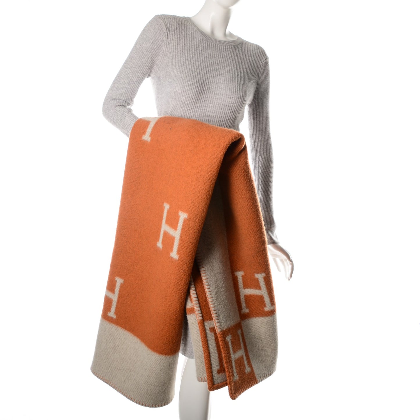 Wool Cashmere Signature Classic Avalon Blanket Ecru Potiron