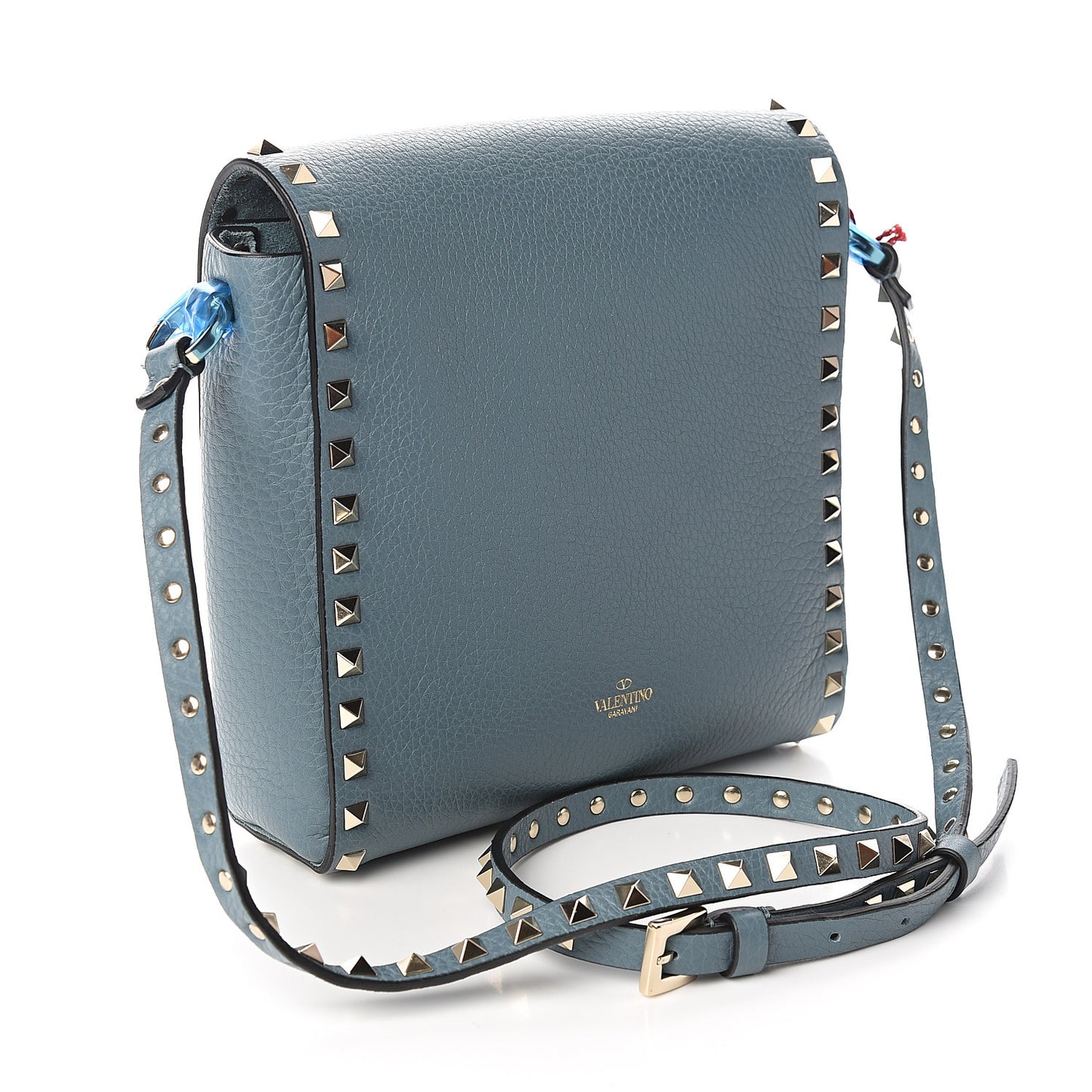 Pebbled Calfskin Rockstud Flip Lock Flap Messenger Bag Amadeus