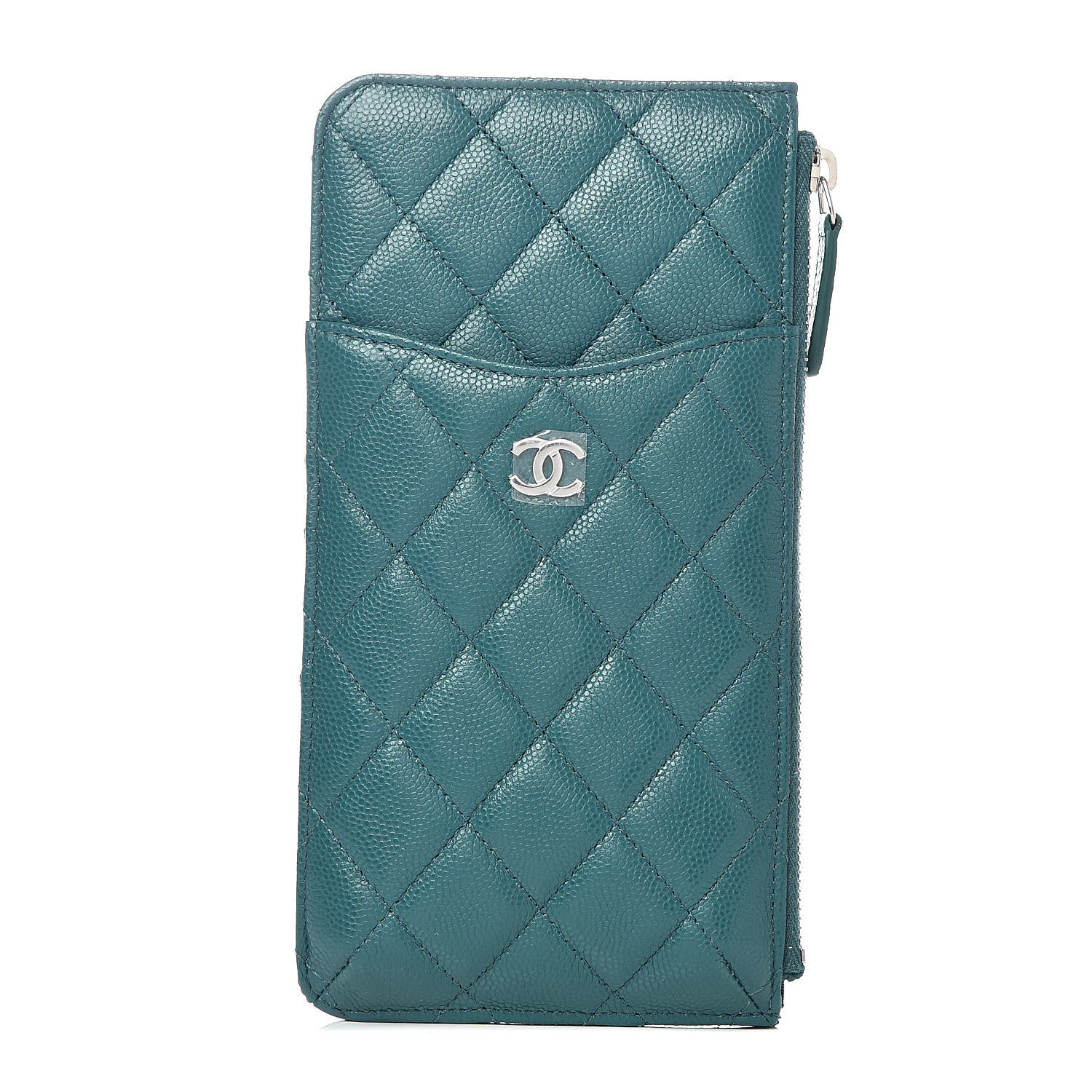 Chanel Caviar Quilted Classic Flat Wallet Pouch Dark Turquoise 1 of 8