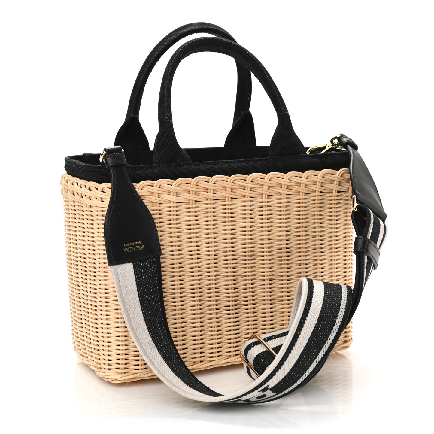 Wicker Canvas Shoulder Bag Black