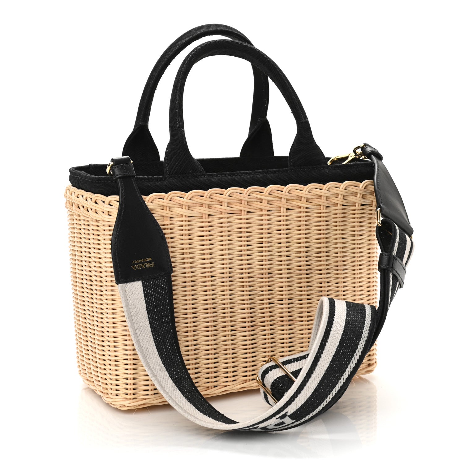 Prada Wicker Canvas Shoulder Bag Black 3 of 11