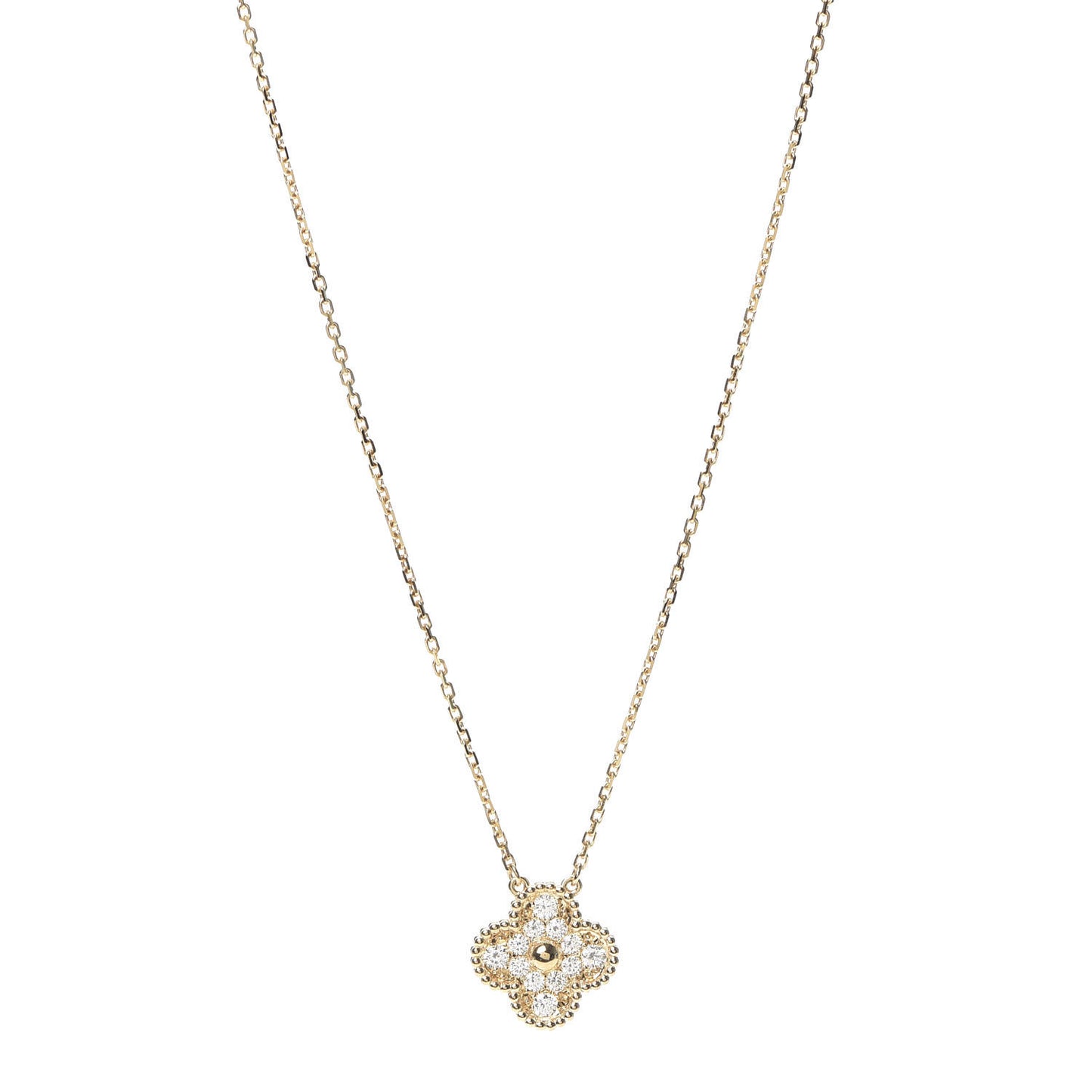 18K Yellow Gold Diamond Vintage Alhambra Pendant Necklace