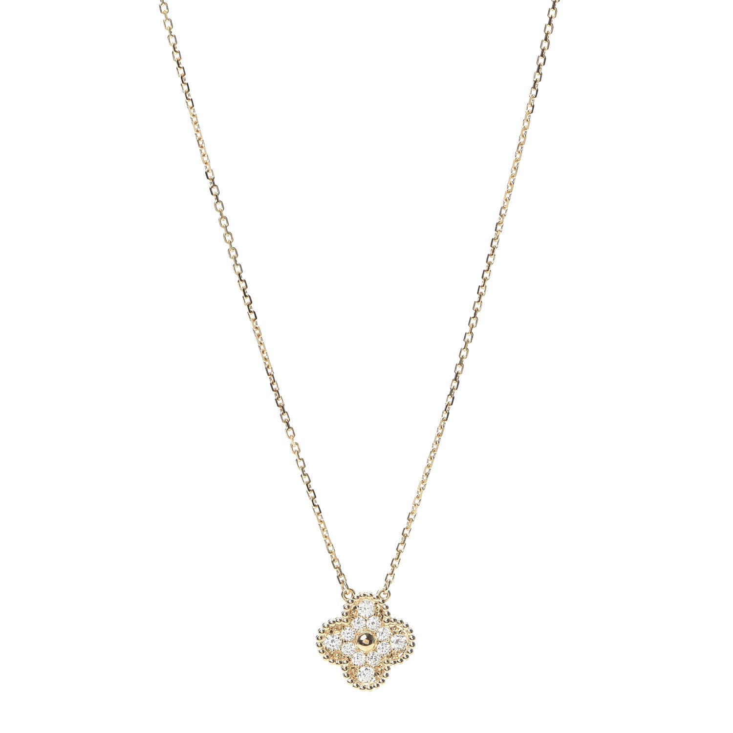 Van Cleef & Arpels 18K Yellow Gold Diamond Vintage Alhambra Pendant Necklace 1 of 8