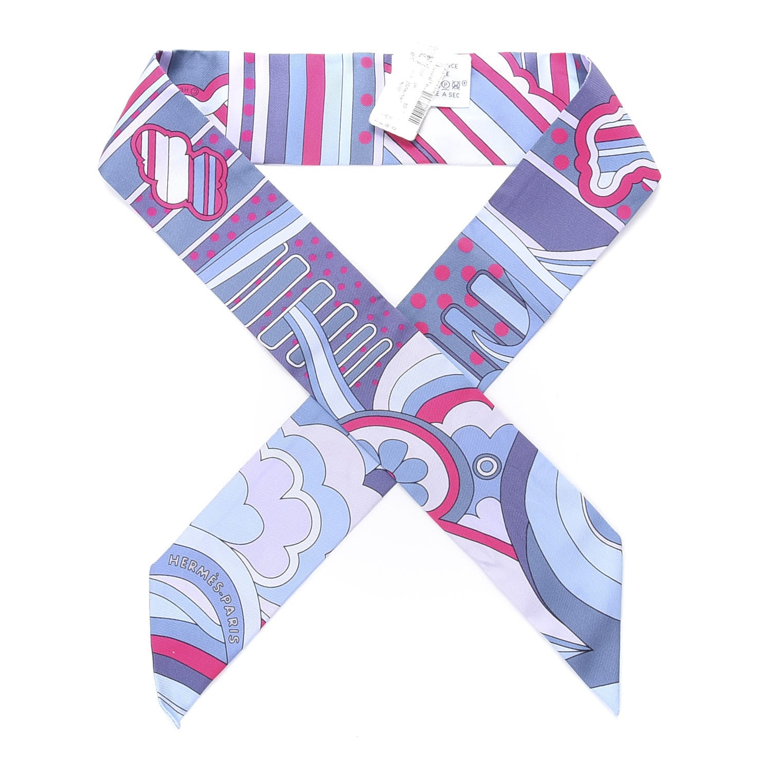 Hermes Silk Faubourg Rainbow Twilly Blue Jean Rose Vif 1 of 6