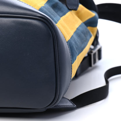 Fendi Canvas Calfskin Striped Drawstring Backpack Midnight Blue Yellow 8 of 9