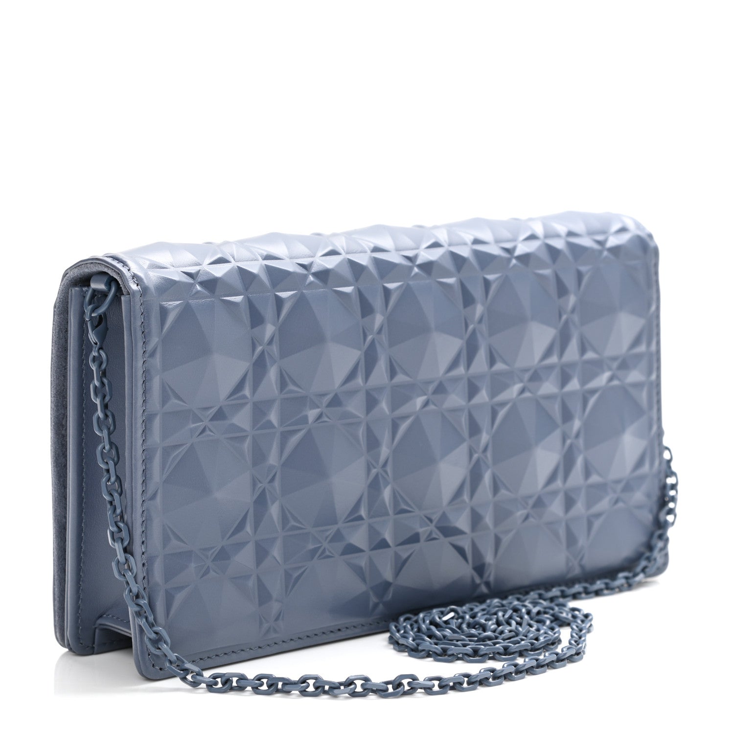 Christian Dior Calfskin Cannage Diamond Lady Dior Chain Wallet Blue 4 of 11