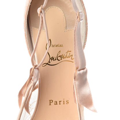 Christian Louboutin Satin Chantilly Lace Hot Jeanbi 100 Pumps 37 Nude 8 of 10