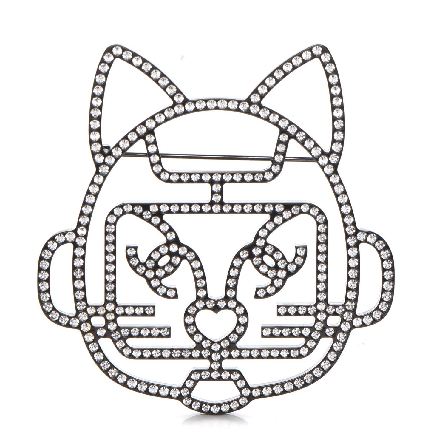 Strass Crystal Emoji Robot Cat Brooch Black Silver
