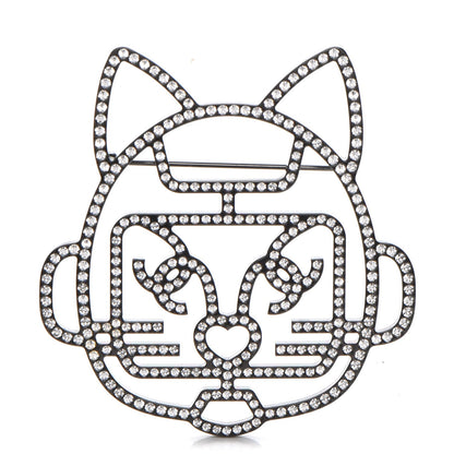 Chanel Strass Crystal Emoji Robot Cat Brooch Black Silver 1 of 5