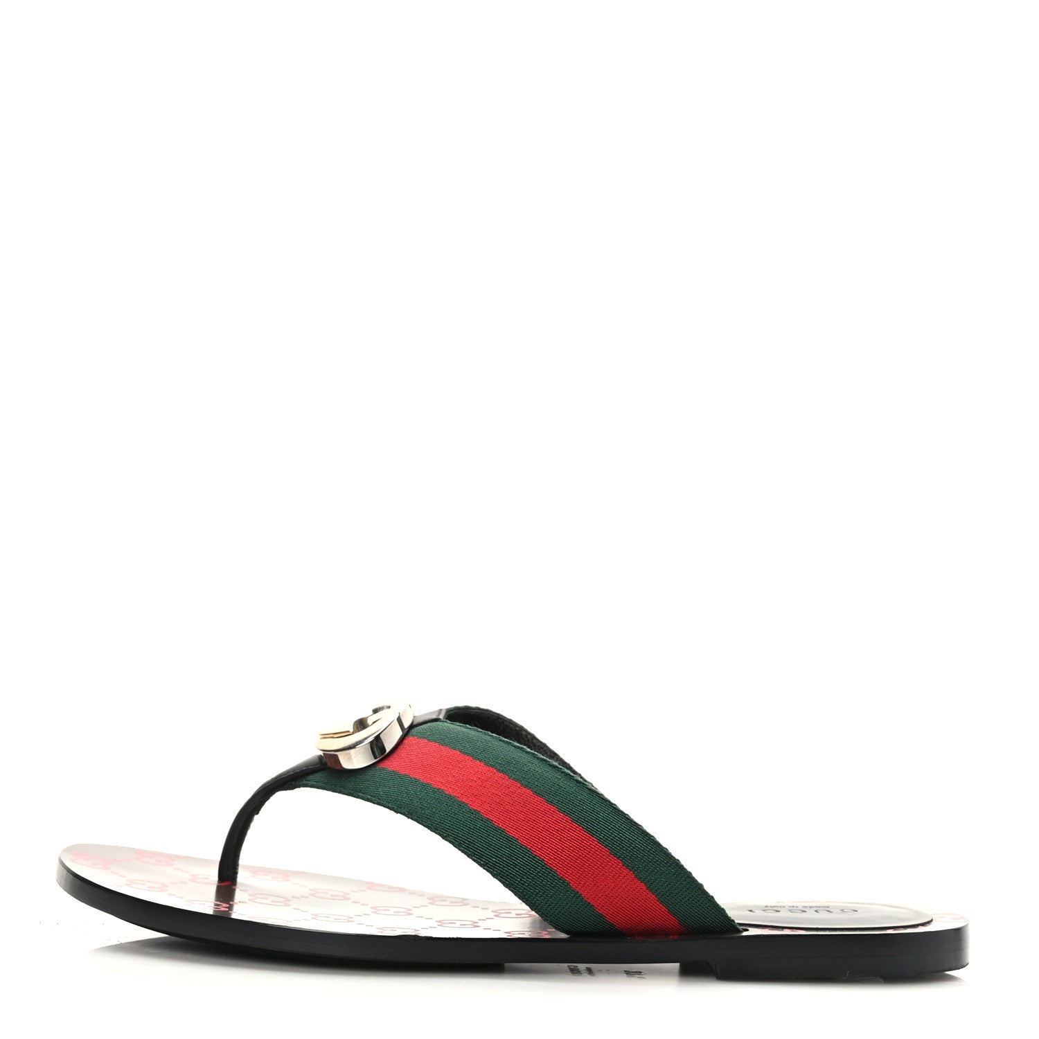 Gucci Nylon Calfskin Web GG Monogram Womens Thong Sandals 37.5 Green Red Cocoa 1 of 7