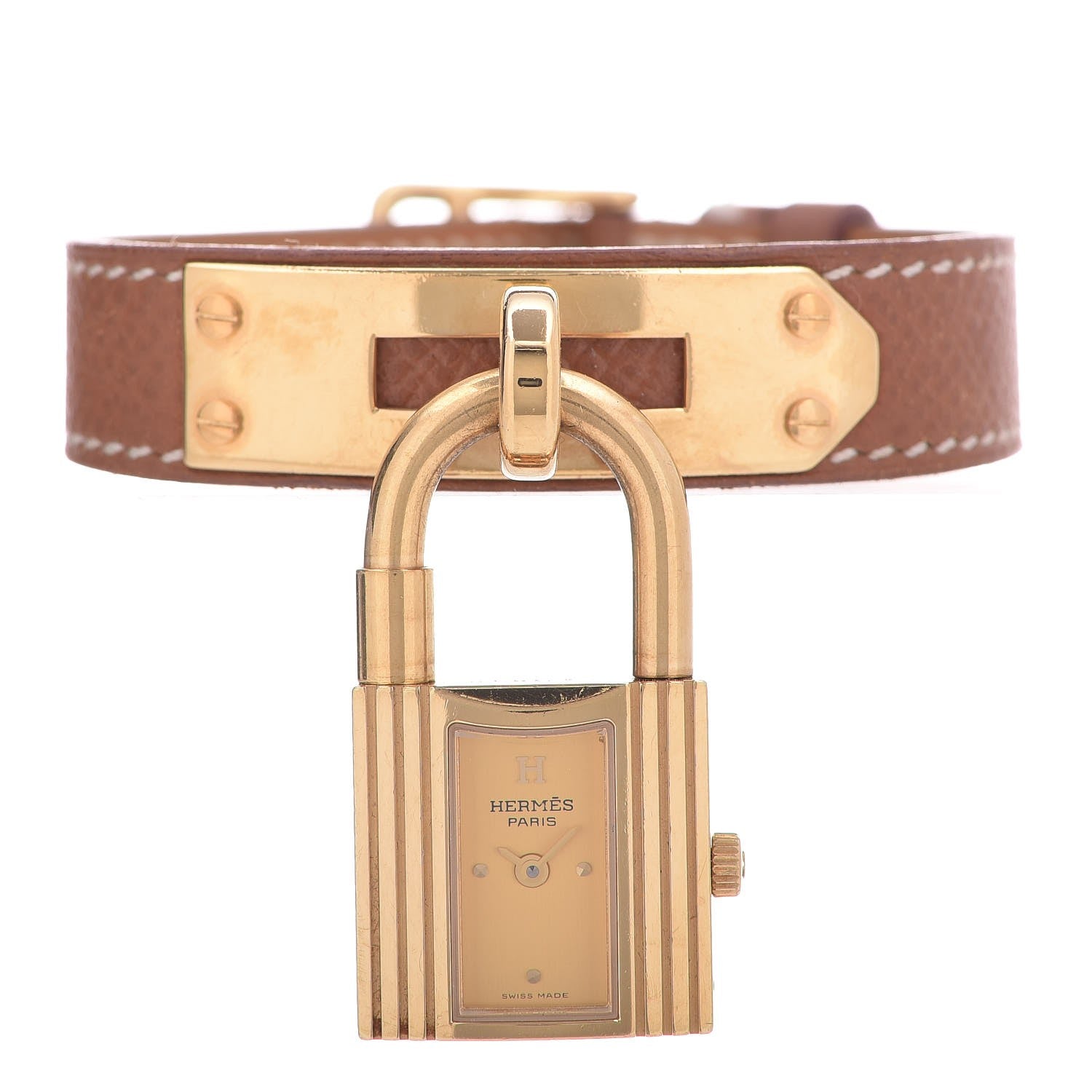 Hermes Stainless Steel Courchevel 20mm Kelly Cadena Quartz Watch Gold 1 of 6